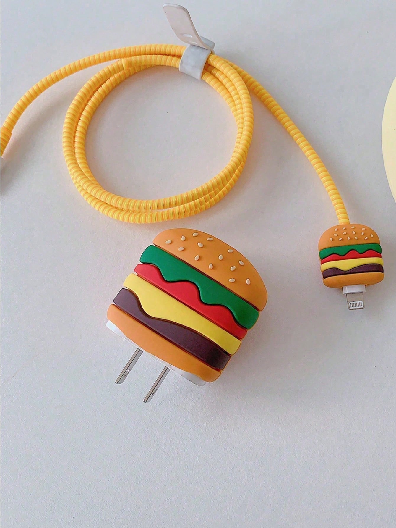 4pcs Cartoon Cute Hamburger & Apple Design Protective Case Compatible With IPhone Charger & Cable, Suitable For 18/20W Apple Charger And Data Cable, Tidy Cable Management, Anti-Collision, Anti-Scratch
