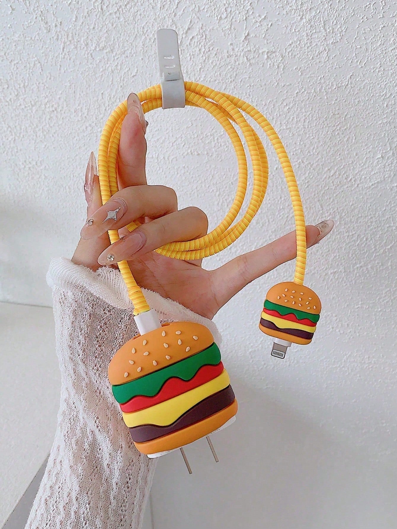 4pcs Cartoon Cute Hamburger & Apple Design Protective Case Compatible With IPhone Charger & Cable, Suitable For 18/20W Apple Charger And Data Cable, Tidy Cable Management, Anti-Collision, Anti-Scratch