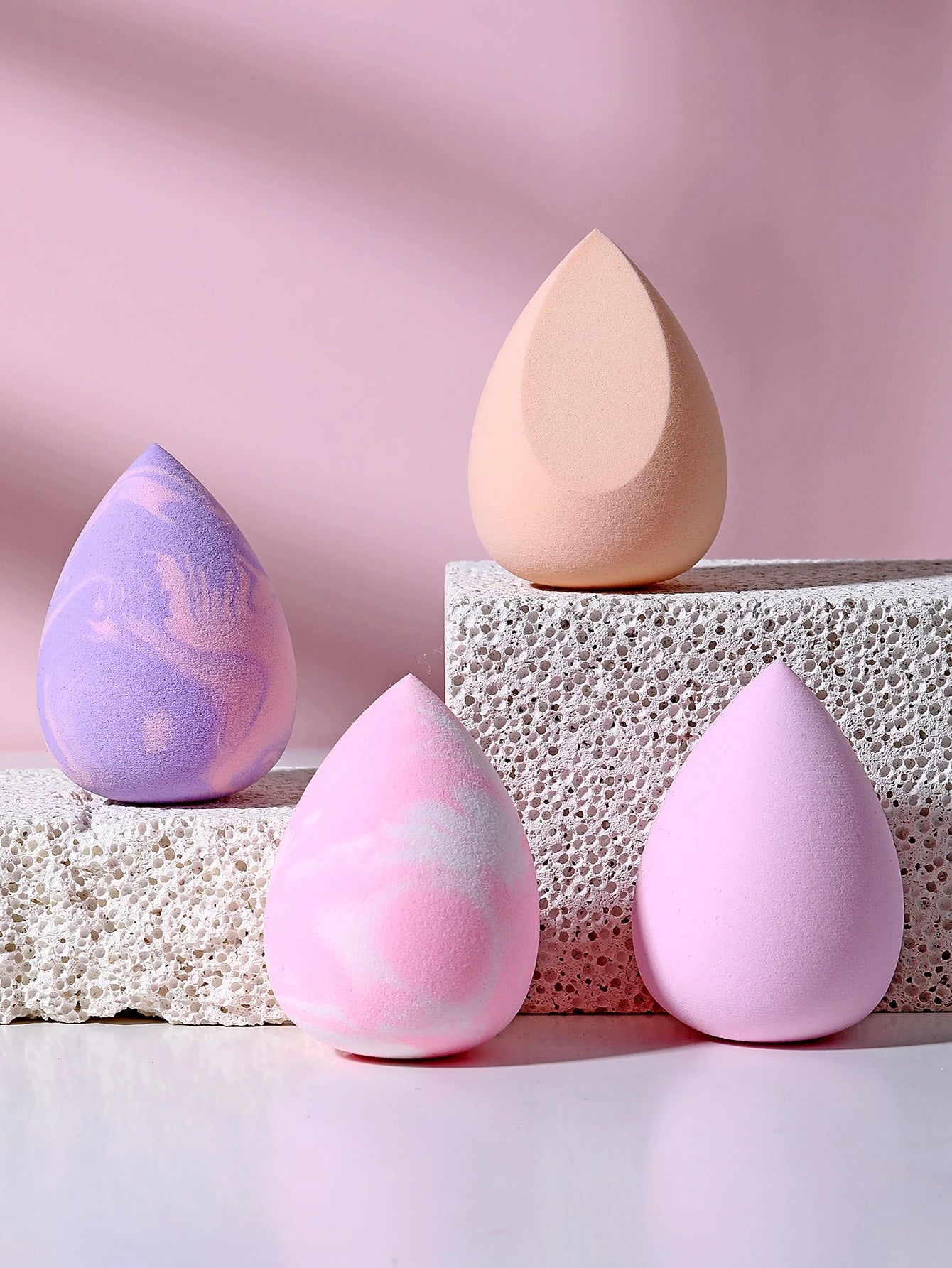 4pcs Egg-Shaped Makeup Sponge Set, Wet & Dry Use, Suitable For Foundation, Concealer, Loose Powder, Portable Bedroom Vanity Travel Essential, Women's Christmas Holiday Gift, Affordable Makeup Accessor