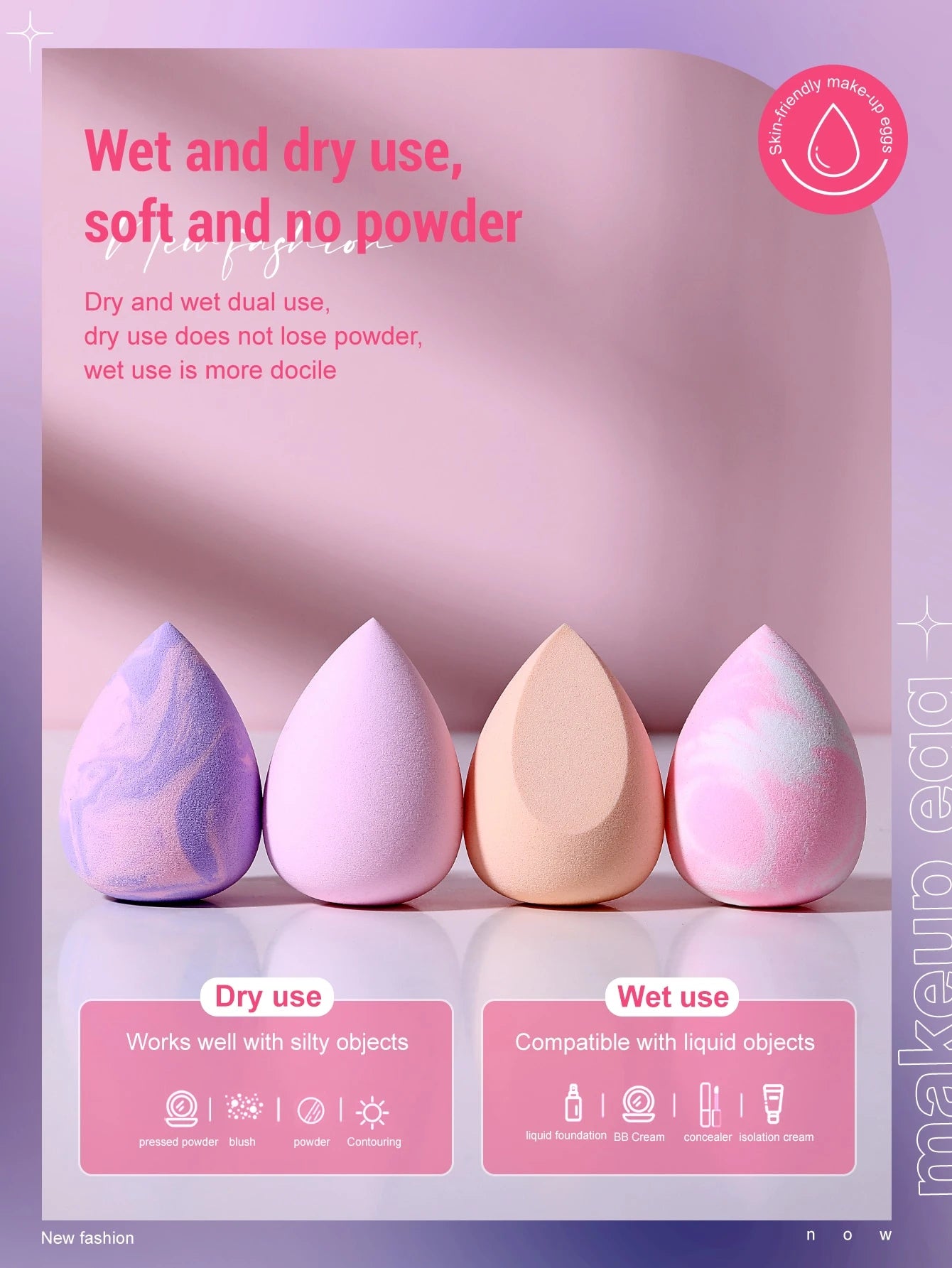 4pcs Egg-Shaped Makeup Sponge Set, Wet & Dry Use, Suitable For Foundation, Concealer, Loose Powder, Portable Bedroom Vanity Travel Essential, Women's Christmas Holiday Gift, Affordable Makeup Accessor