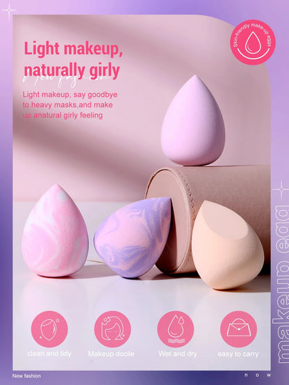 4pcs Egg-Shaped Makeup Sponge Set, Wet & Dry Use, Suitable For Foundation, Concealer, Loose Powder, Portable Bedroom Vanity Travel Essential, Women's Christmas Holiday Gift, Affordable Makeup Accessor