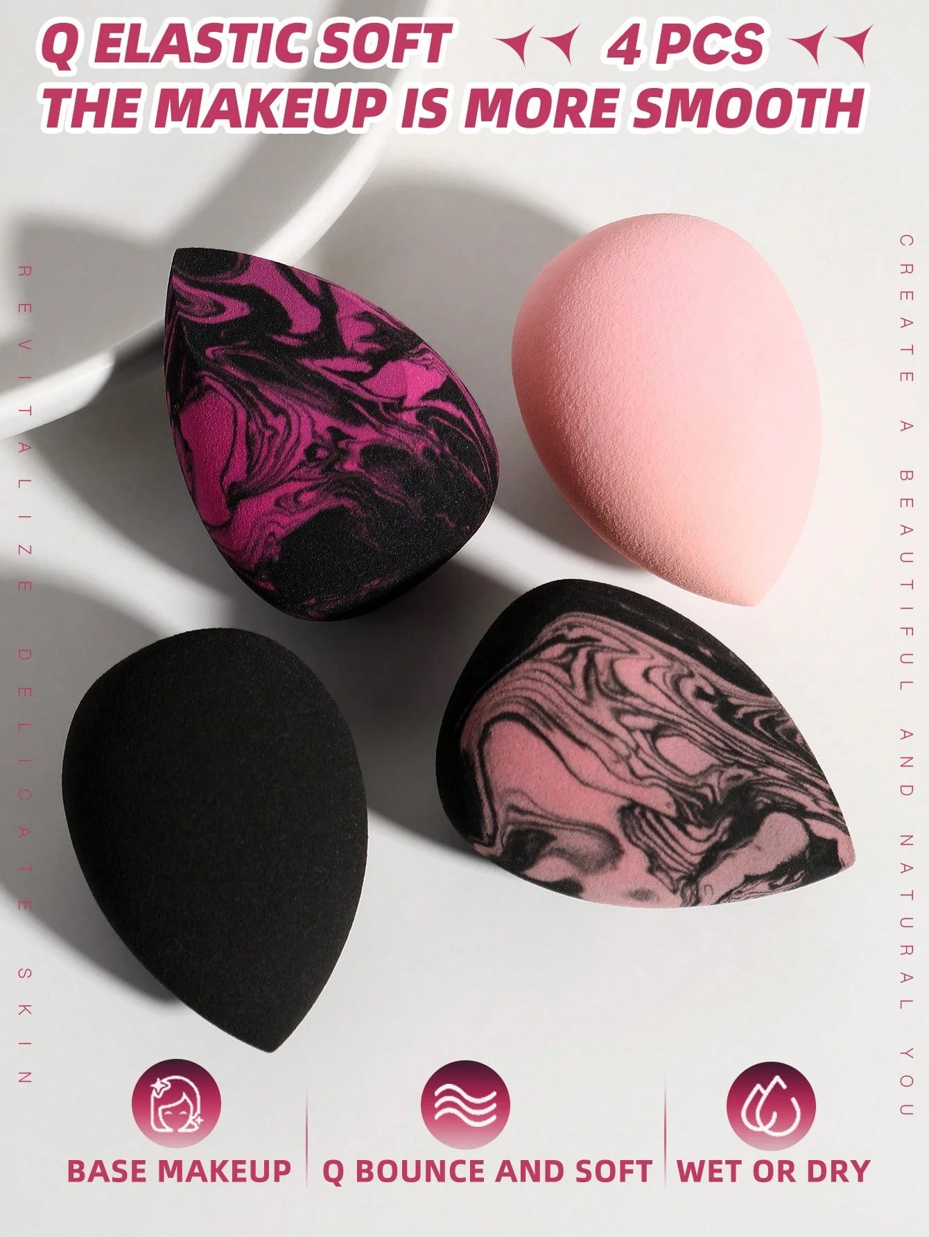 4pcs Egg-Shaped Makeup Sponge Set, Wet & Dry Dual-Use Makeup Sponge For Foundation, Concealer, Loose Powder, Portable Bedroom Vanity Travel Essential, Affordable Makeup Accessory, Christmas Holiday Wo