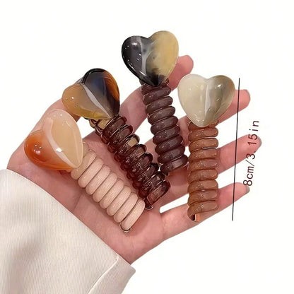 4pcs Elegant Heart & Geometric Pattern Hair Ties- Mixed Colors, All-Season Resin Ponytail Hair Bands- Perfect Accessory For Daily Wear (Product May Have Slight Residue, Can Be Removed, Normal Phenom