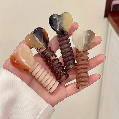 4pcs Elegant Heart & Geometric Pattern Hair Ties- Mixed Colors, All-Season Resin Ponytail Hair Bands- Perfect Accessory For Daily Wear (Product May Have Slight Residue, Can Be Removed, Normal Phenom