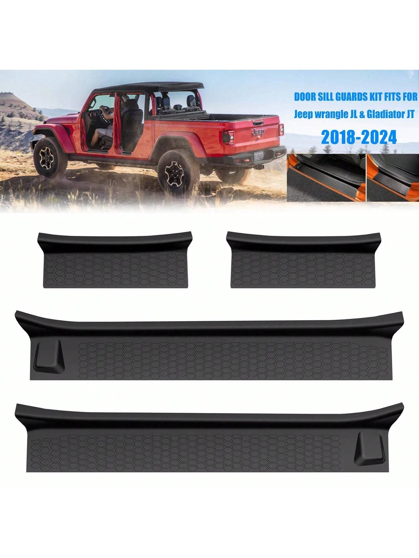 4pcs For Gladiator JT 2020+ Accessories Door Sill Guards Scuff Plate Cover