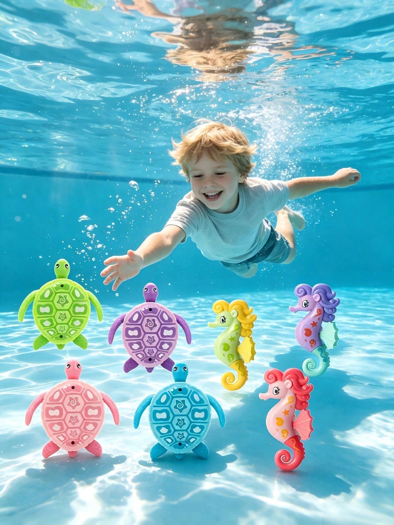 4pcs Kids Hexagon Dinosaur Axolotl Diving Water Toys, Cartoon Ocean Animal Diving Water Toys For Children, Including Crab, Shark, Seahorse, Turtle And Other Underwater Creature Designs, Can Be Thrown