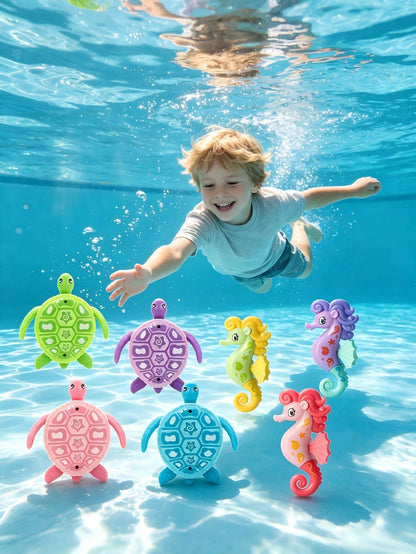 4pcs Kids Hexagon Dinosaur Axolotl Diving Water Toys, Cartoon Ocean Animal Diving Water Toys For Children, Including Crab, Shark, Seahorse, Turtle And Other Underwater Creature Designs, Can Be Thrown