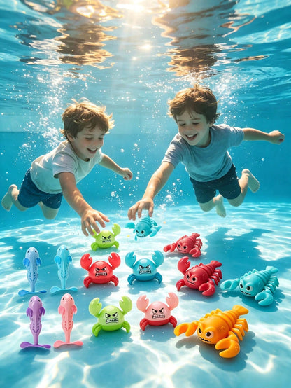 4pcs Kids Hexagon Dinosaur Axolotl Diving Water Toys, Cartoon Ocean Animal Diving Water Toys For Children, Including Crab, Shark, Seahorse, Turtle And Other Underwater Creature Designs, Can Be Thrown