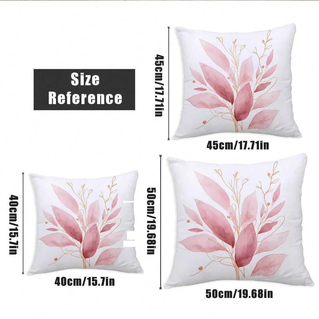 4pcs Pale Pink Gradient Gold Line Leaf Print Pattern Throw Pillow Covers [Pillow Insert Not Included], 40*40cm/45*45cm/50*50cm, [Single-Sided Print] Made Of Polyester Material Eucalyptus Leaf Home Swe