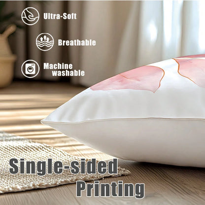 4pcs Pale Pink Gradient Gold Line Leaf Print Pattern Throw Pillow Covers [Pillow Insert Not Included], 40*40cm/45*45cm/50*50cm, [Single-Sided Print] Made Of Polyester Material Eucalyptus Leaf Home Swe
