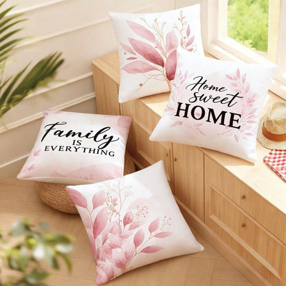 4pcs Pale Pink Gradient Gold Line Leaf Print Pattern Throw Pillow Covers [Pillow Insert Not Included], 40*40cm/45*45cm/50*50cm, [Single-Sided Print] Made Of Polyester Material Eucalyptus Leaf Home Swe