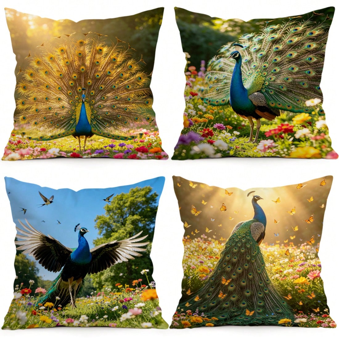 4pcs Peacock Pattern Pillow Covers Without Inserts, Single-Sided Printed Pillow Covers, Suitable For Living Room Bedroom Home Decor, All-Season Pillow Covers