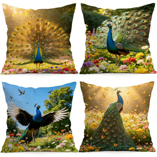 4pcs Peacock Pattern Pillow Covers Without Inserts, Single-Sided Printed Pillow Covers, Suitable For Living Room Bedroom Home Decor, All-Season Pillow Covers