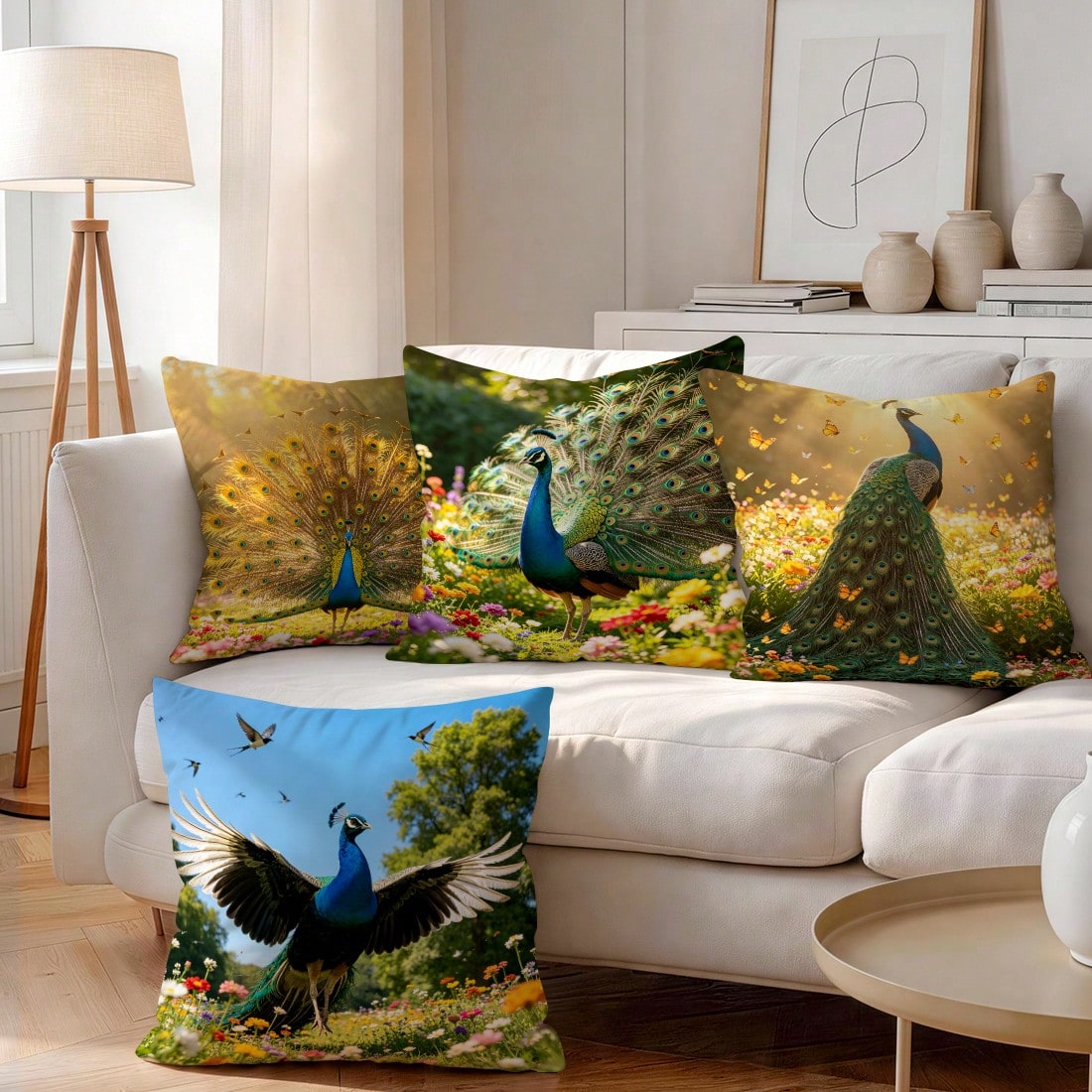 4pcs Peacock Pattern Pillow Covers Without Inserts, Single-Sided Printed Pillow Covers, Suitable For Living Room Bedroom Home Decor, All-Season Pillow Covers