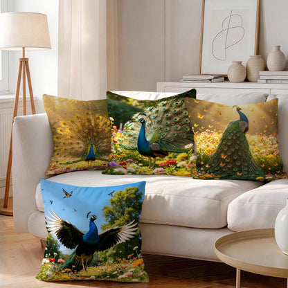 4pcs Peacock Pattern Pillow Covers Without Inserts, Single-Sided Printed Pillow Covers, Suitable For Living Room Bedroom Home Decor, All-Season Pillow Covers