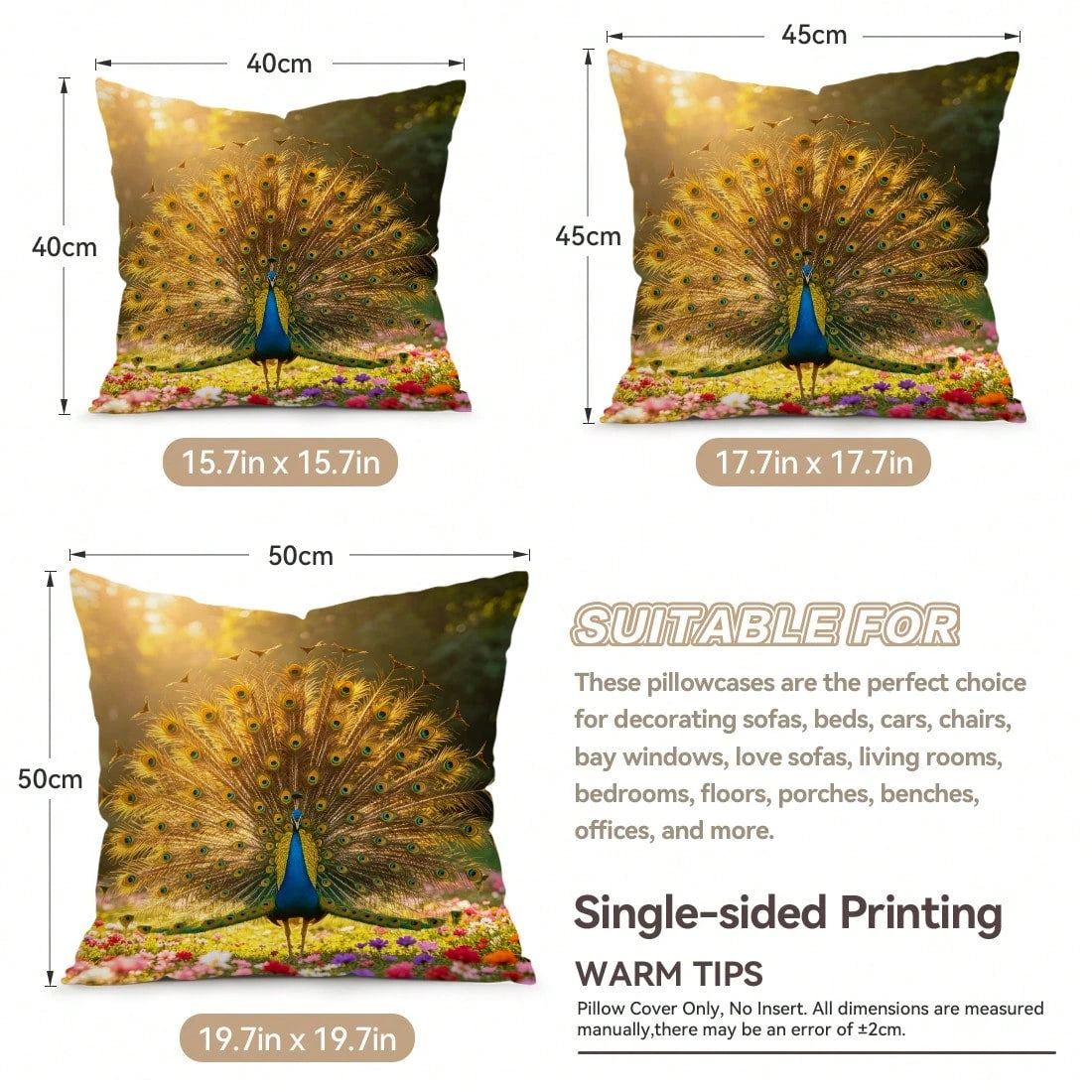 4pcs Peacock Pattern Pillow Covers Without Inserts, Single-Sided Printed Pillow Covers, Suitable For Living Room Bedroom Home Decor, All-Season Pillow Covers