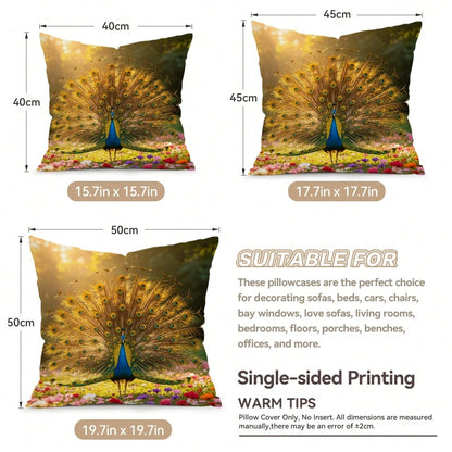 4pcs Peacock Pattern Pillow Covers Without Inserts, Single-Sided Printed Pillow Covers, Suitable For Living Room Bedroom Home Decor, All-Season Pillow Covers