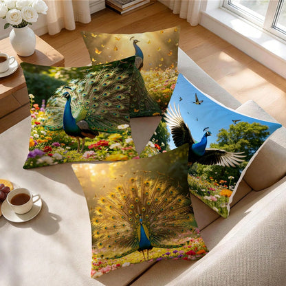 4pcs Peacock Pattern Pillow Covers Without Inserts, Single-Sided Printed Pillow Covers, Suitable For Living Room Bedroom Home Decor, All-Season Pillow Covers