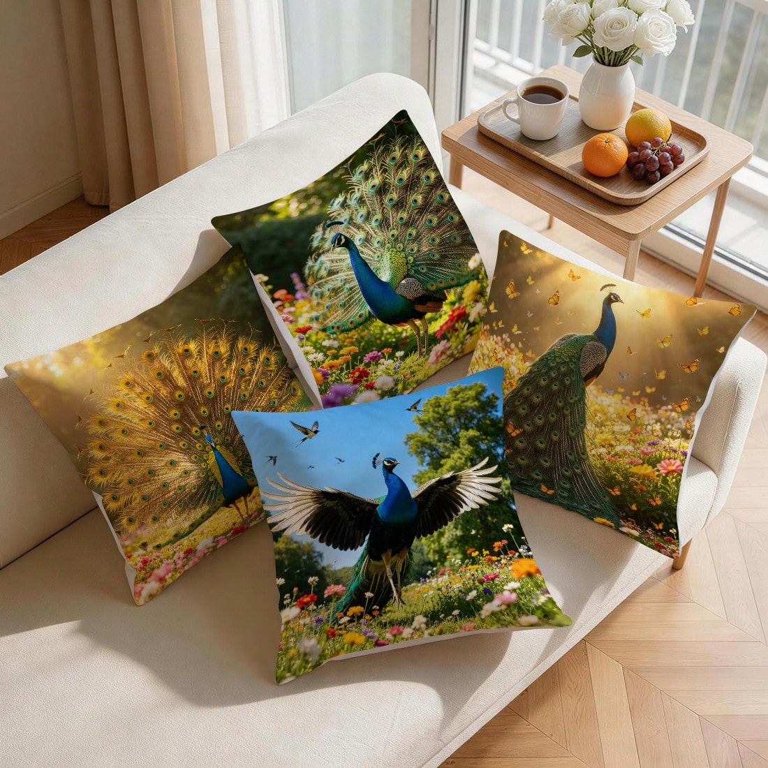 4pcs Peacock Pattern Pillow Covers Without Inserts, Single-Sided Printed Pillow Covers, Suitable For Living Room Bedroom Home Decor, All-Season Pillow Covers