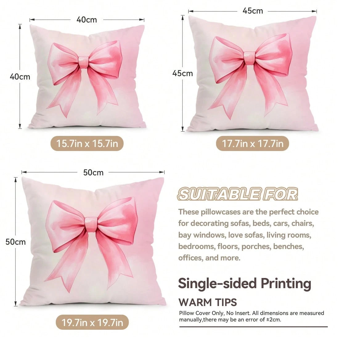 4pcs Pink Bow Pattern Pillow Covers, Single-Sided Printed Cushion Covers, Suitable For Living Room, Bedroom, Home Decor, All Seasons