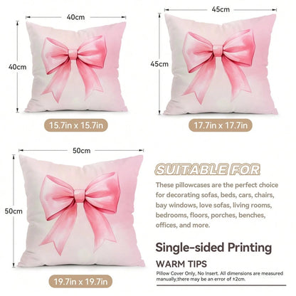4pcs Pink Bow Pattern Pillow Covers, Single-Sided Printed Cushion Covers, Suitable For Living Room, Bedroom, Home Decor, All Seasons