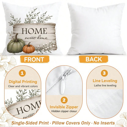 4pcs Plaid Bow White Pumpkin Gentle Autumn Pattern Pillow Covers, Single-Sided Printed Pillow Covers, Suitable For Living Room, Bedroom, Home Decor, All-Season Pillow Covers