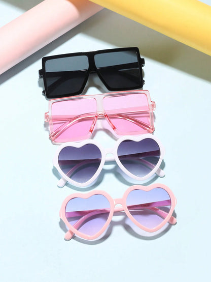 4pcs/Set Children's Eyeglasses, Suitable For 4-8 Years Old, Heart-Shaped And Square Frames Fashion Glasses, Suitable For Daily Outings And Dress Up