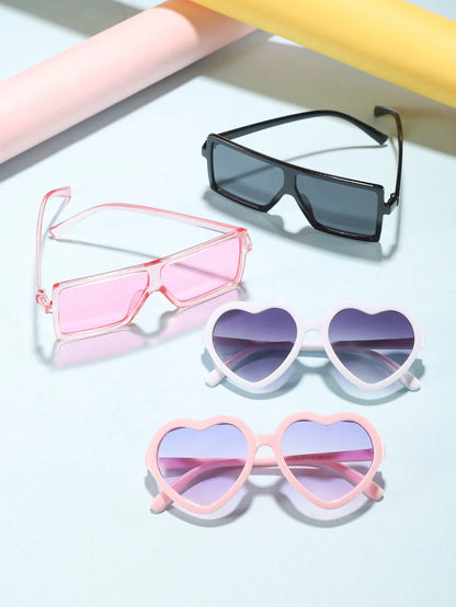4pcs/Set Children's Eyeglasses, Suitable For 4-8 Years Old, Heart-Shaped And Square Frames Fashion Glasses, Suitable For Daily Outings And Dress Up