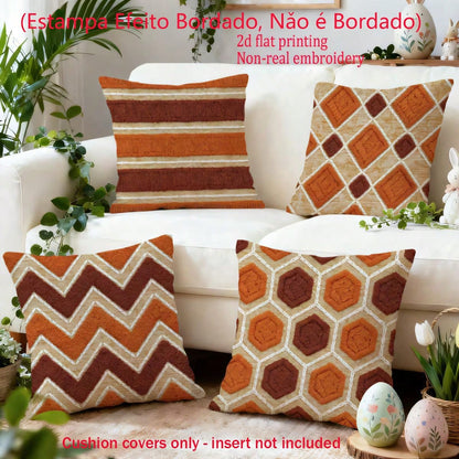 4pcs Set Flat Print Faux Woven Texture Pillow Covers, Vintage Style Orange & Brown Geometric Throw Pillows, Suitable For Sofa, Bedroom; Only Pillowcase For, Pillow Insert Not Included, 45*45cm (17.72