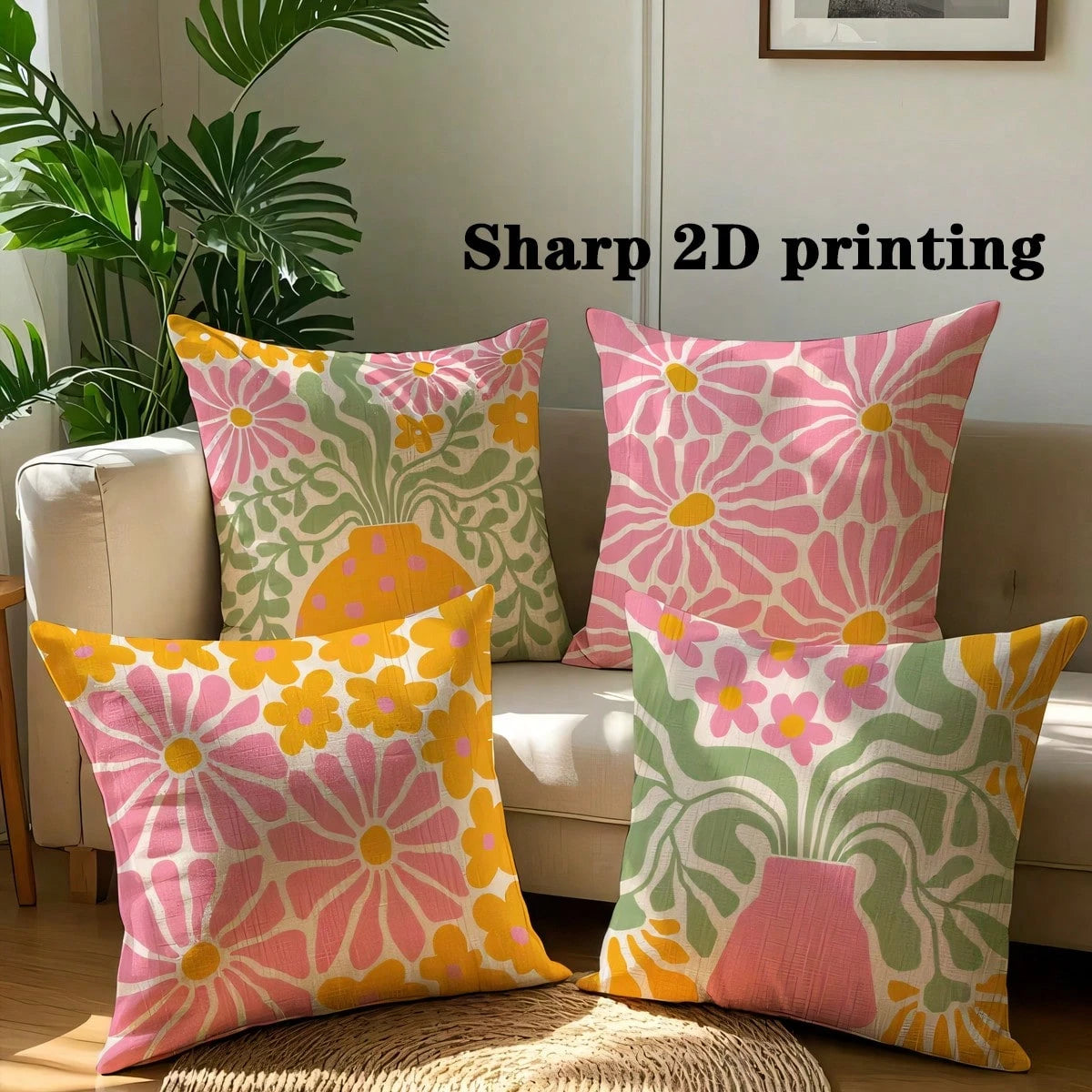 4pcs Set Groovy Floral Polyester Pillow Covers- Bold Colorful Modern Abstract Floral Print Decorative Cushion Covers, 45x45cm Square Zipper Closure, Washable, For Home Decor, Living Room, Bedroom, Ou