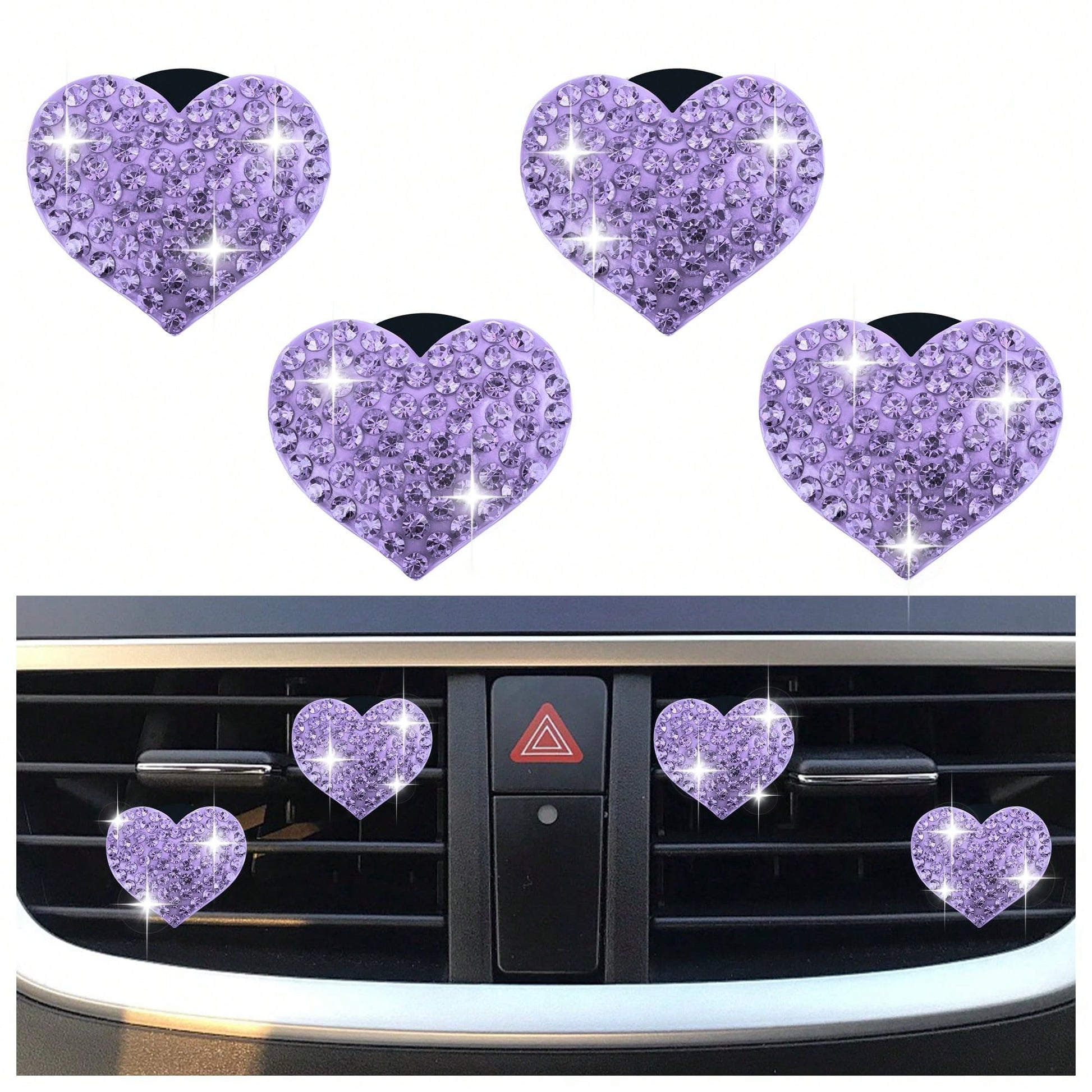 4pcs/Set Heart Shaped Car Air Vent Clip Decoration, Shiny Candy Color Car Vent Decor, High-End Sparkling Car Air Conditioning Vent Accessories (Fragrance Not Included)