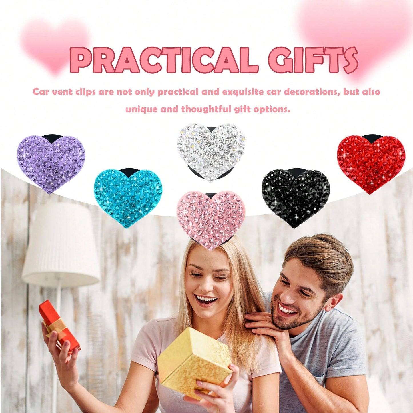 4pcs/Set Heart Shaped Car Air Vent Clip Decoration, Shiny Candy Color Car Vent Decor, High-End Sparkling Car Air Conditioning Vent Accessories (Fragrance Not Included)