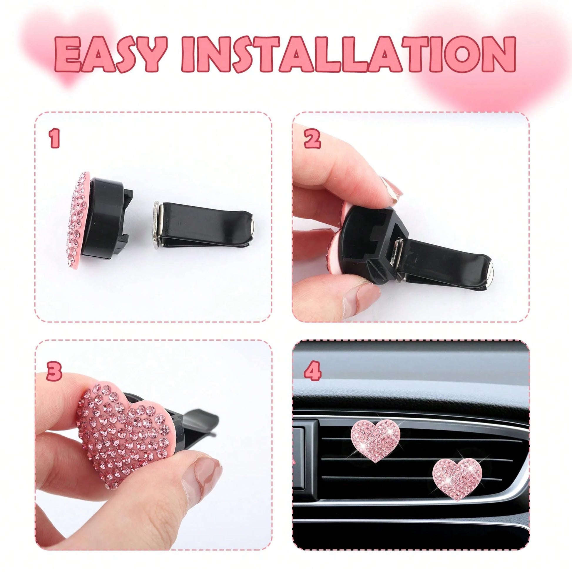 4pcs/Set Heart Shaped Car Air Vent Clip Decoration, Shiny Candy Color Car Vent Decor, High-End Sparkling Car Air Conditioning Vent Accessories (Fragrance Not Included)