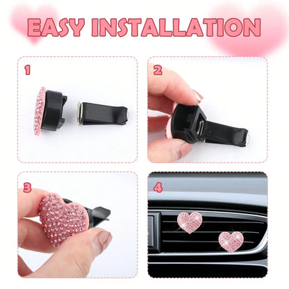4pcs/Set Heart Shaped Car Air Vent Clip Decoration, Shiny Candy Color Car Vent Decor, High-End Sparkling Car Air Conditioning Vent Accessories (Fragrance Not Included)