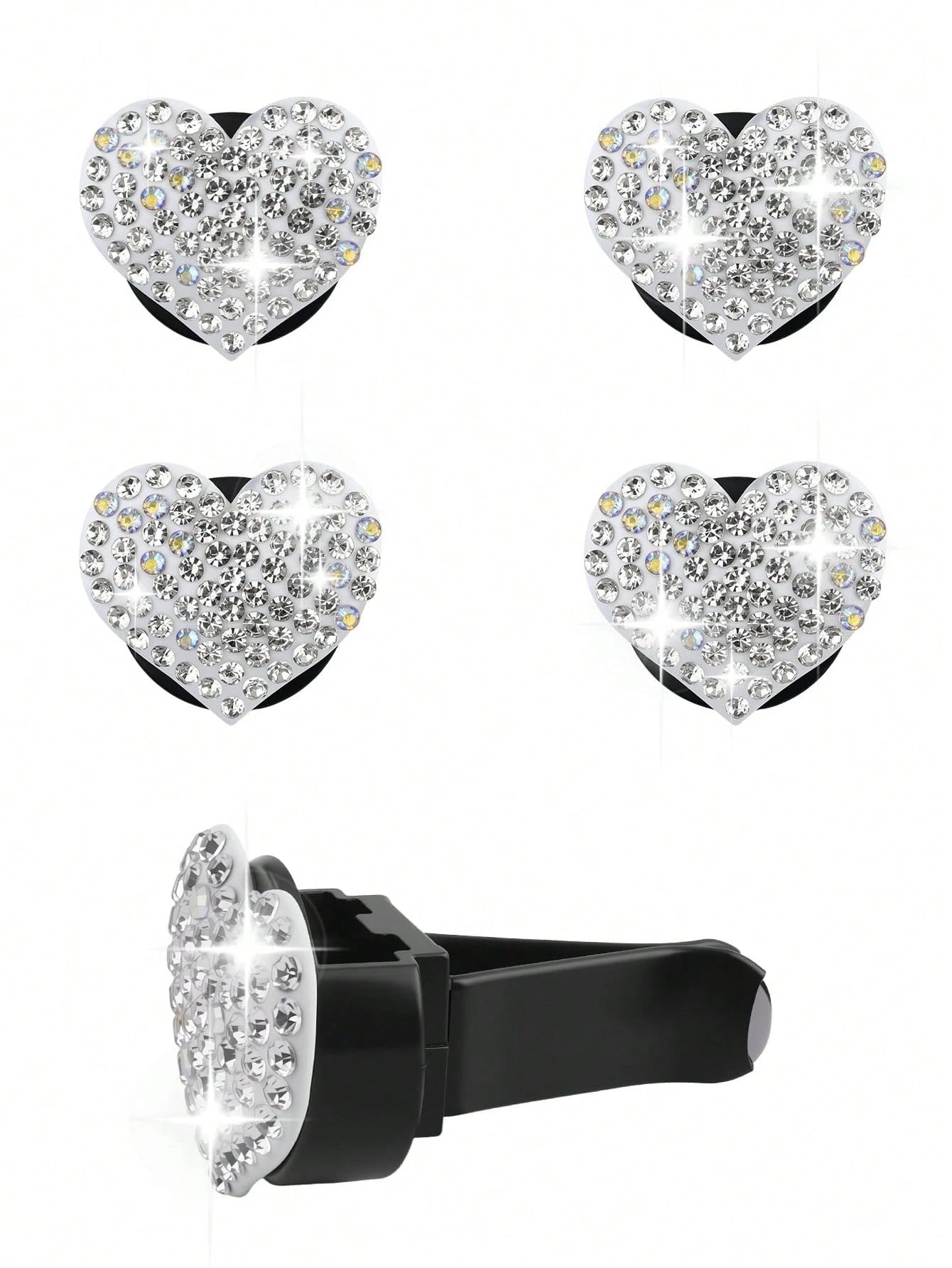4pcs/Set Heart Shaped Car Air Vent Clip Decoration, Shiny Candy Color Car Vent Decor, High-End Sparkling Car Air Conditioning Vent Accessories (Fragrance Not Included)