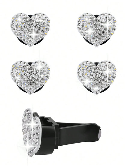 4pcs/Set Heart Shaped Car Air Vent Clip Decoration, Shiny Candy Color Car Vent Decor, High-End Sparkling Car Air Conditioning Vent Accessories (Fragrance Not Included)