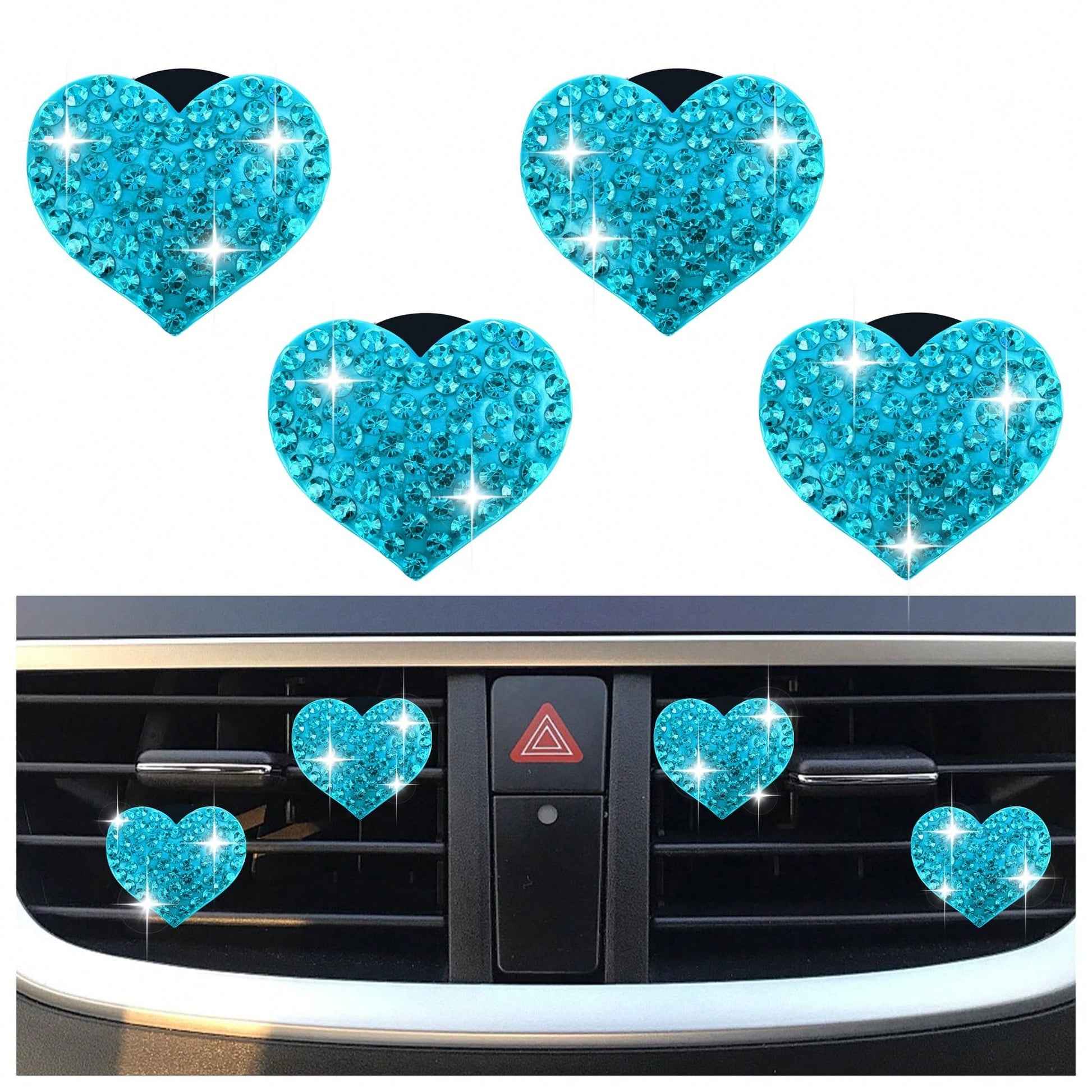 4pcs/Set Heart Shaped Car Air Vent Clip Decoration, Shiny Candy Color Car Vent Decor, High-End Sparkling Car Air Conditioning Vent Accessories (Fragrance Not Included)