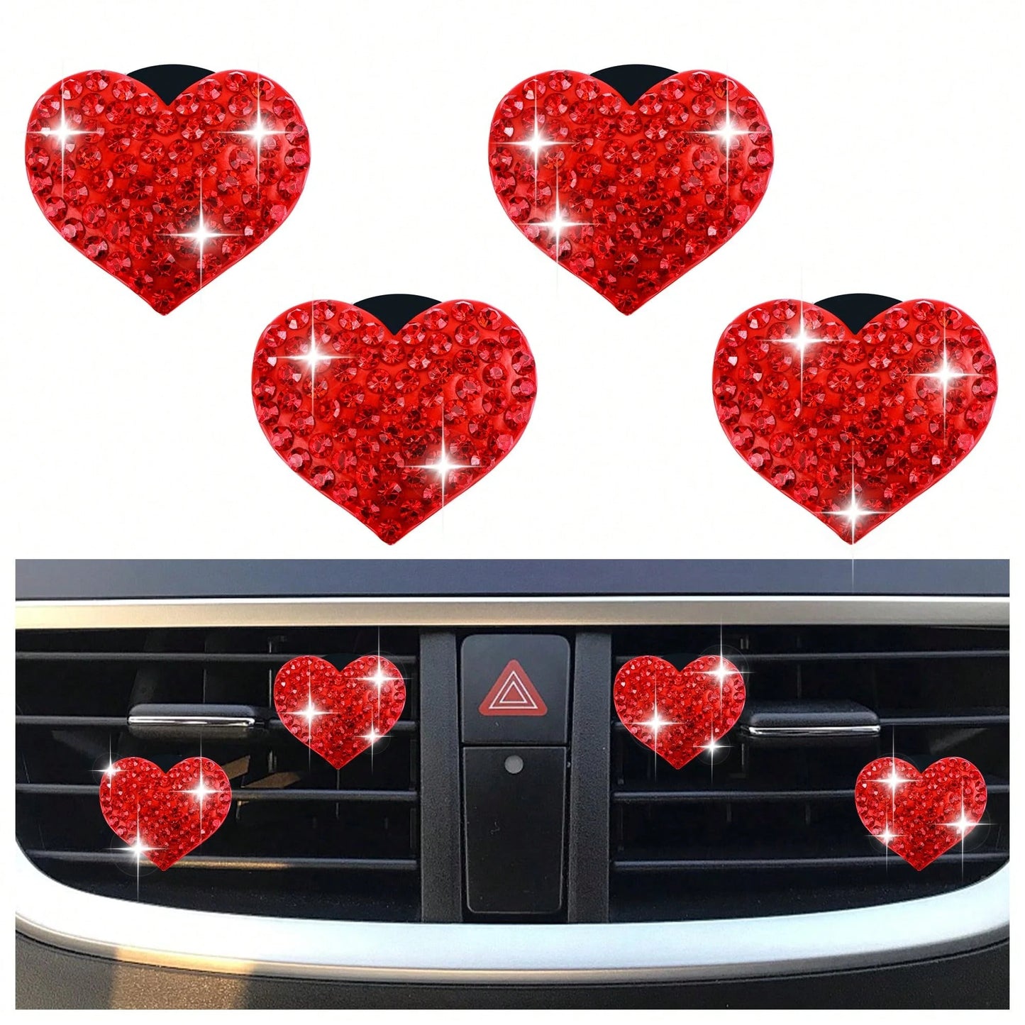4pcs/Set Heart Shaped Car Air Vent Clip Decoration, Shiny Candy Color Car Vent Decor, High-End Sparkling Car Air Conditioning Vent Accessories (Fragrance Not Included)