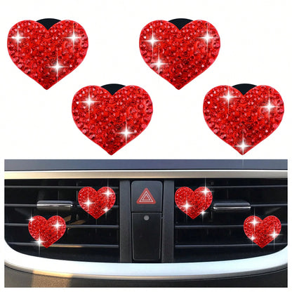 4pcs/Set Heart Shaped Car Air Vent Clip Decoration, Shiny Candy Color Car Vent Decor, High-End Sparkling Car Air Conditioning Vent Accessories (Fragrance Not Included)