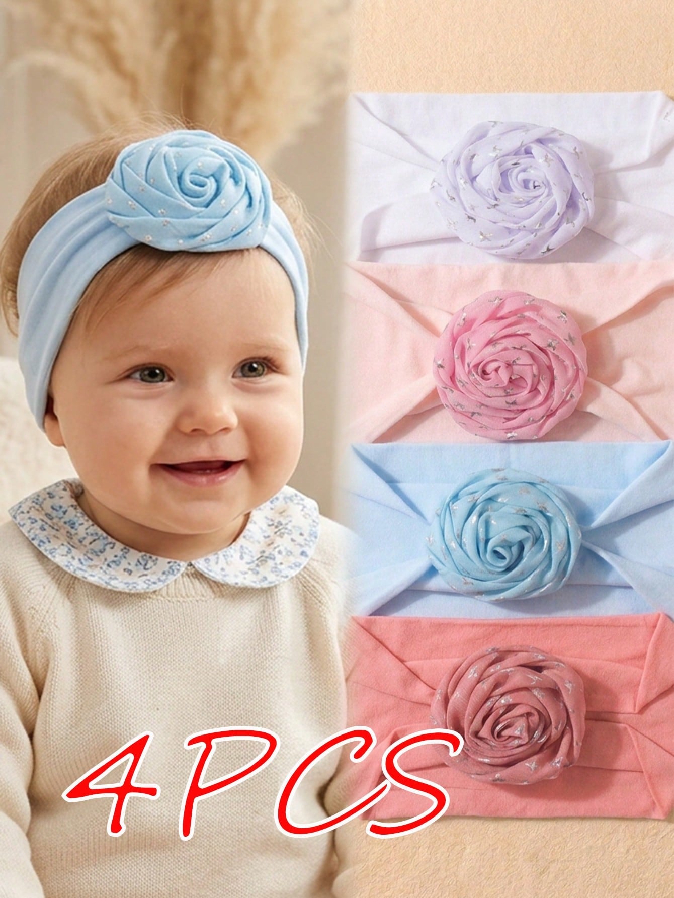 4PCS Soft Skin-Friendly Cute Baby Headband Set For Girls, Suitable For Daily Wear In All Seasons
