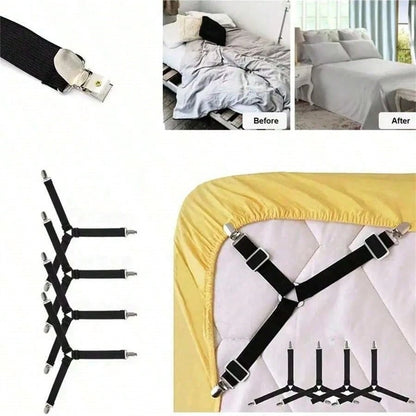 4pcs Triangle Adjustable Elastic Bed Sheet Clips, Sofa Bed Sheet Fasteners, Tablecloth Clips, Non-Slip Bed Sheet Holders