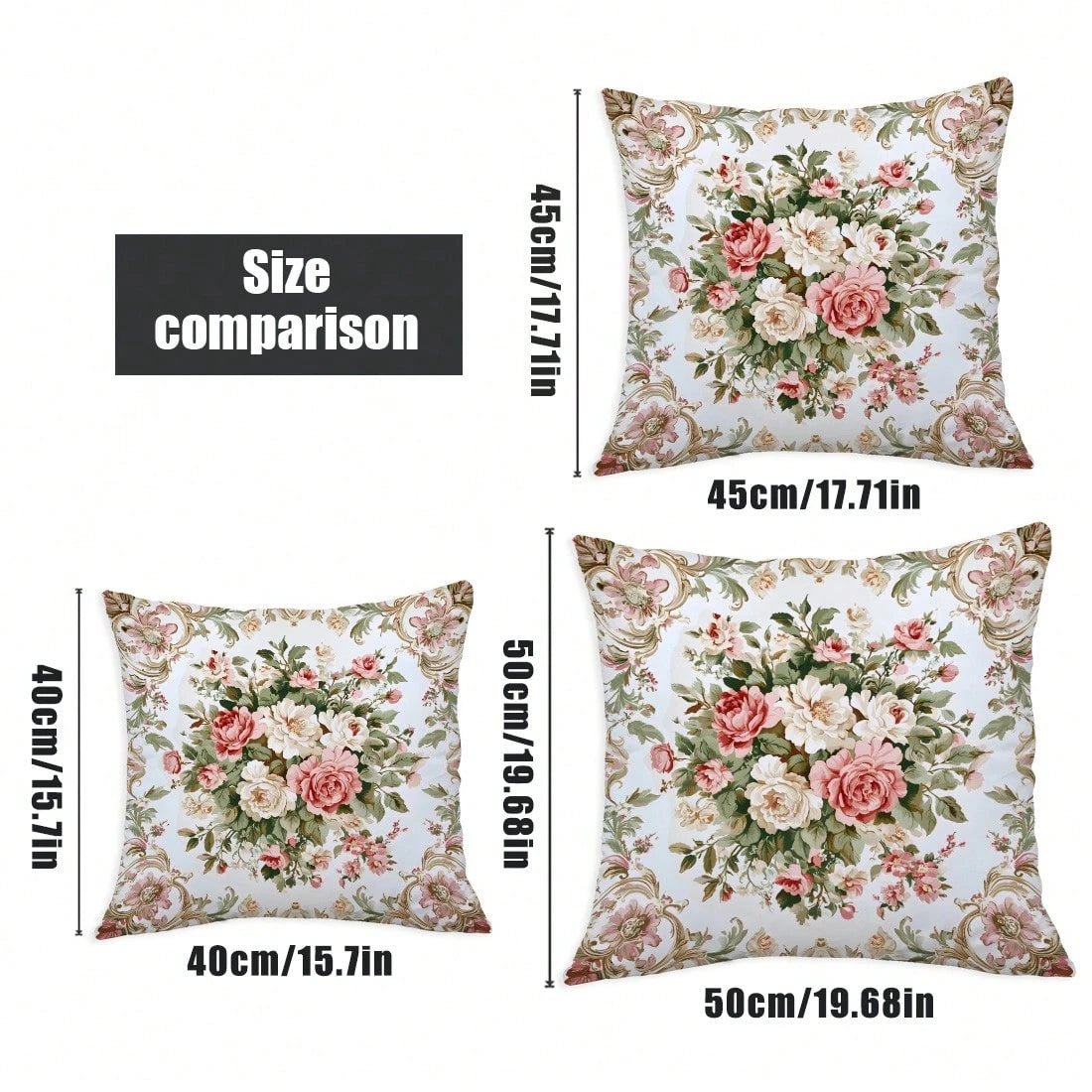 4pcs Vintage Pink & White Rose Floral Cushion Cover Set, Single-Sided Printed Peach Velvet Material, 45*45/40*40/50*50CM Pillow Case Suitable For Modern Minimalist Sofa Living Room Decor, Gift, Party