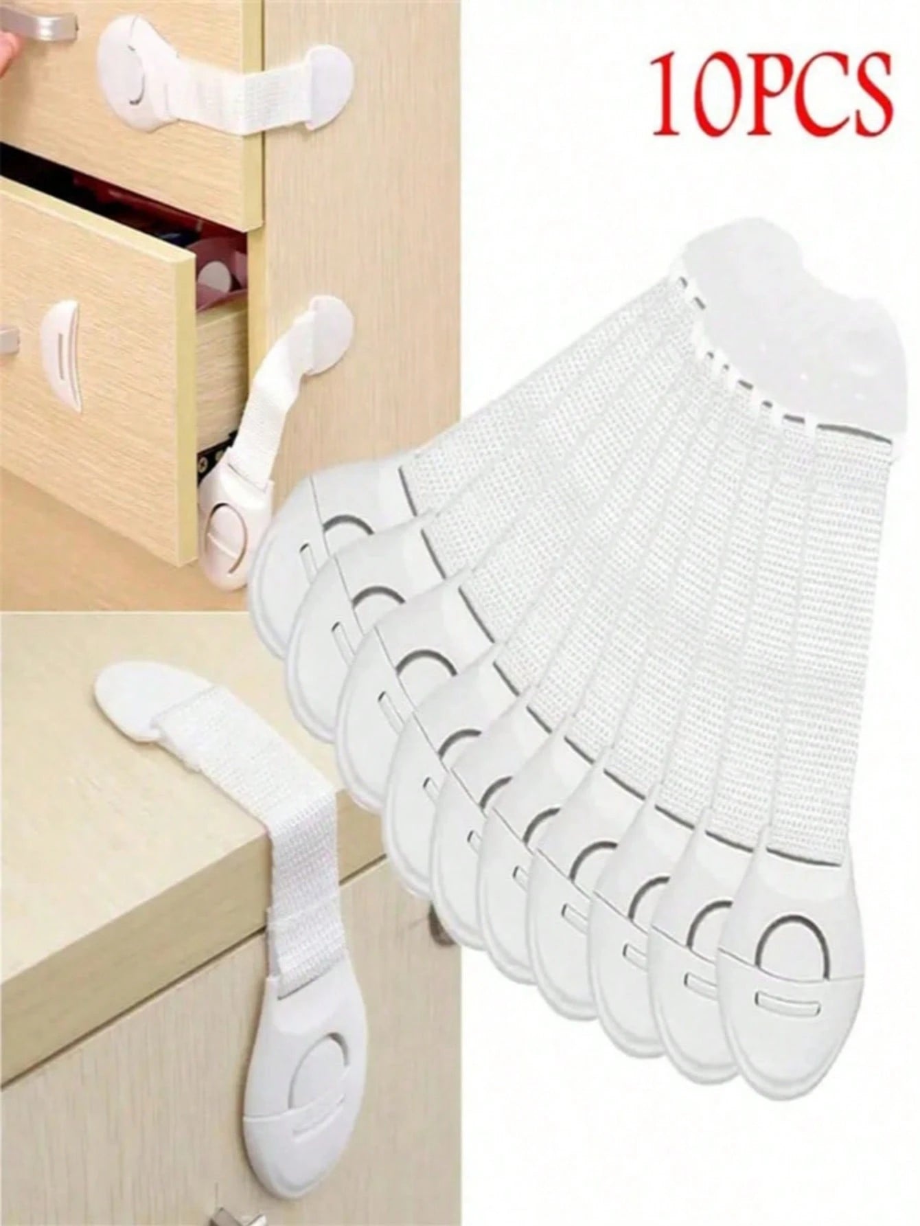 5/10/20pcs White Child Safety Cabinet Locks, Baby Proofing Drawer Door Cabinet Locks, Anti-Pinch Fabric Strap Baby Safety Locks