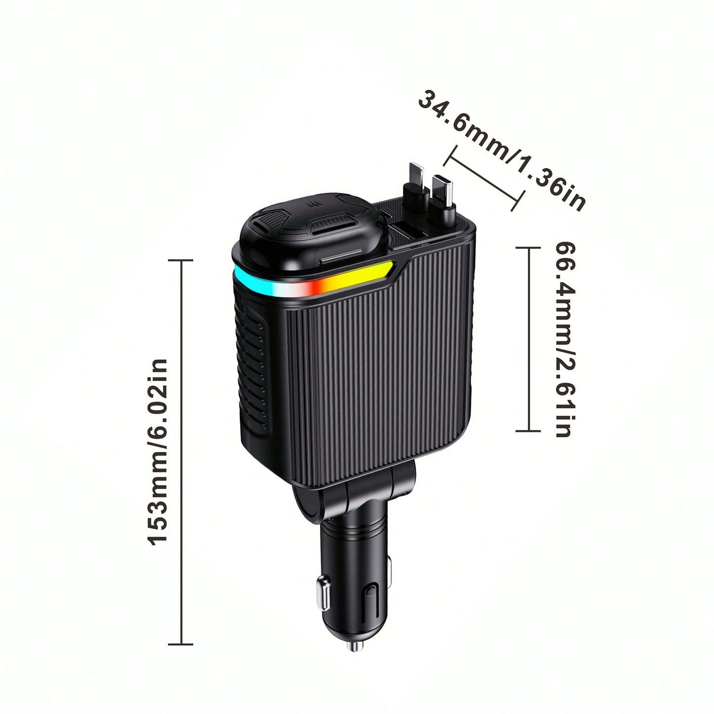 5-In-1 Retractable Car Charger, Multi-Port Fast Charging Adapter With Type-C & IOS Retractable Cables, USB & PD Charging Ports, Compact Car Accessories For Smartphones, Tablets & Travel