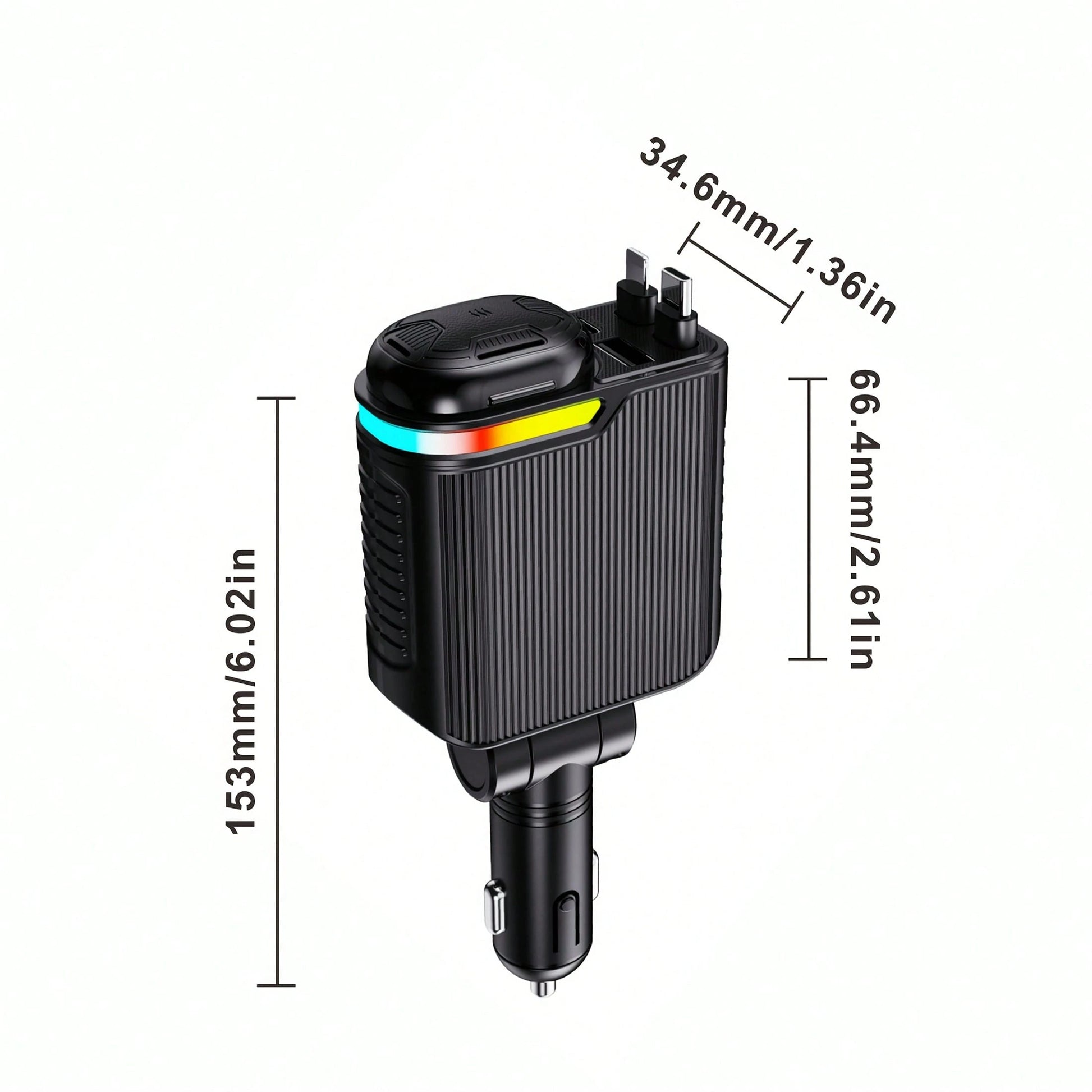5-In-1 Retractable Car Charger, Multi-Port Fast Charging Adapter With Type-C & IOS Retractable Cables, USB & PD Charging Ports, Compact Car Accessories For Smartphones, Tablets & Travel