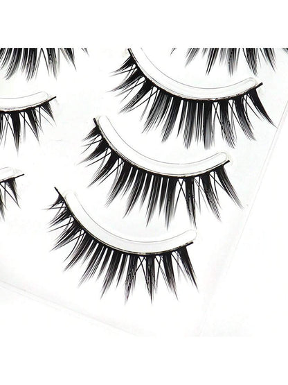 5 Pairs Of Densely Realistic & Lively Faux Eyelashes, Black Stiff Hard Lashes That Can Support Double Eyelids, Natural & Idol Fan-Favorite One-Piece Eyelash Extension With Longer Ends, 1 Box Of 5 Pair
