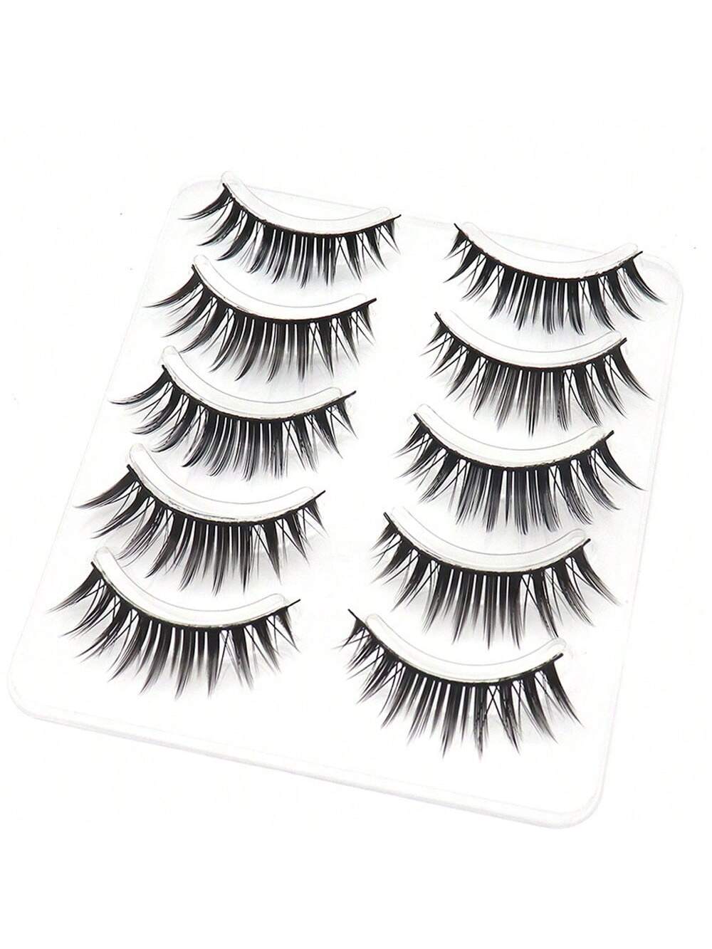 5 Pairs Of Densely Realistic & Lively Faux Eyelashes, Black Stiff Hard Lashes That Can Support Double Eyelids, Natural & Idol Fan-Favorite One-Piece Eyelash Extension With Longer Ends, 1 Box Of 5 Pair