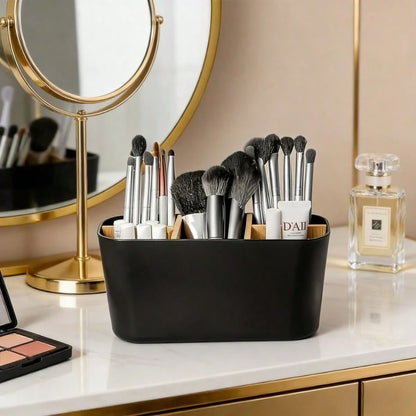 5-Slot Black Toothbrush Holder With Divider, Bathroom Countertop Organizer For Electric Toothbrush Toothpaste Razor, No Power Needed, Durable & Stylish Minimalist Design For Modern Bathroom