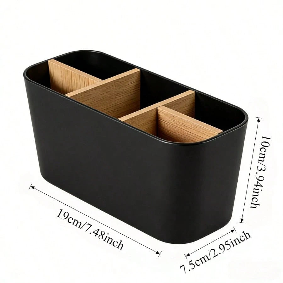 5-Slot Black Toothbrush Holder With Divider, Bathroom Countertop Organizer For Electric Toothbrush Toothpaste Razor, No Power Needed, Durable & Stylish Minimalist Design For Modern Bathroom