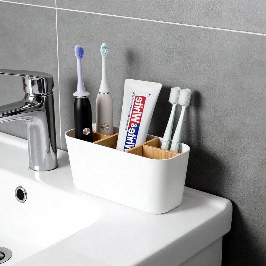 5-Slot Black Toothbrush Holder With Divider, Bathroom Countertop Organizer For Electric Toothbrush Toothpaste Razor, No Power Needed, Durable & Stylish Minimalist Design For Modern Bathroom